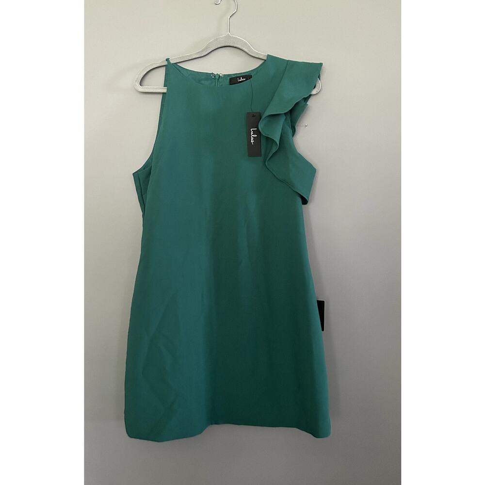 Lulus Women's Dinah Green One-Shoulder Ruffle Sleeve Dress - XL